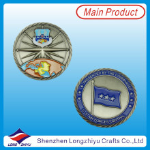 Desafio comemorativo em relevo logotipo esmalte bandeira moedas Antique medalhão de prata emblemas (LZY100008)